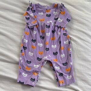 Purple Cat Print Kids One Piece